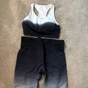 ZYIA Black and White Ombre Sports Bra and Leggings Set